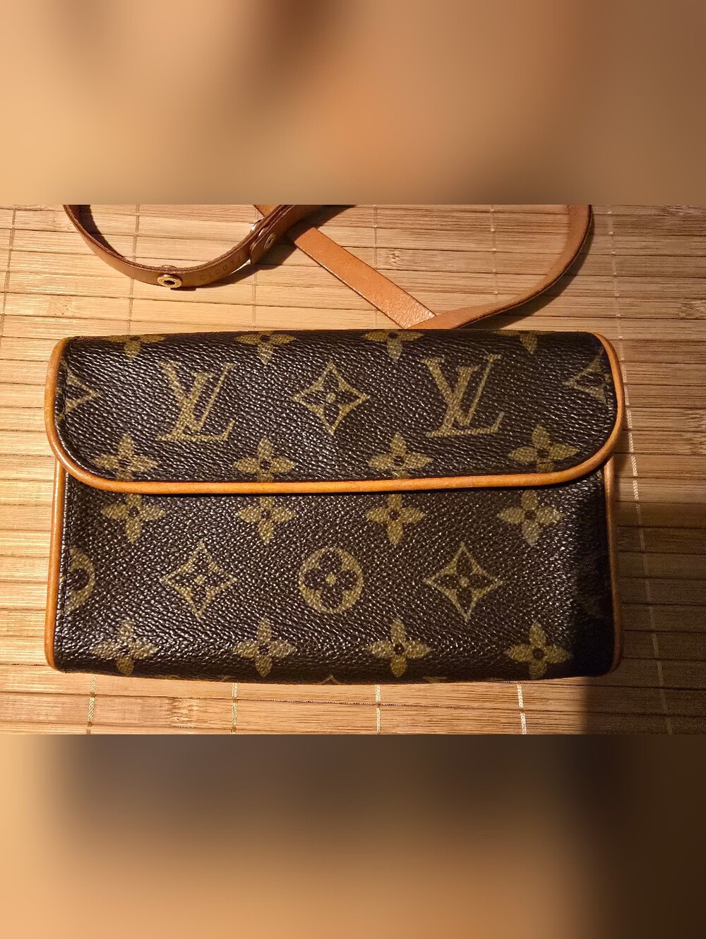 Louis Vuitton Monogram Canvas Belt Bag in Brown with Tan Strap